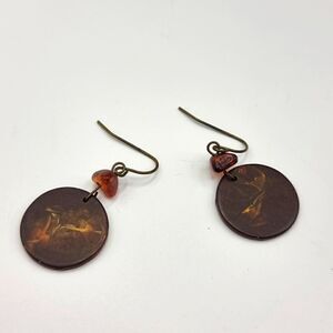 TORTISE CHOCOLATE circle round bead dangle earrings